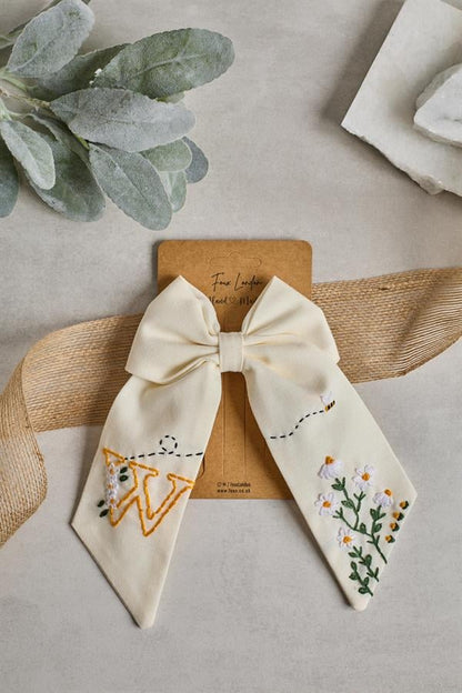 Letter Hand Embroidered Bee Bow Tie