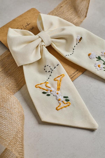 Letter Hand Embroidered Bee Bow Tie