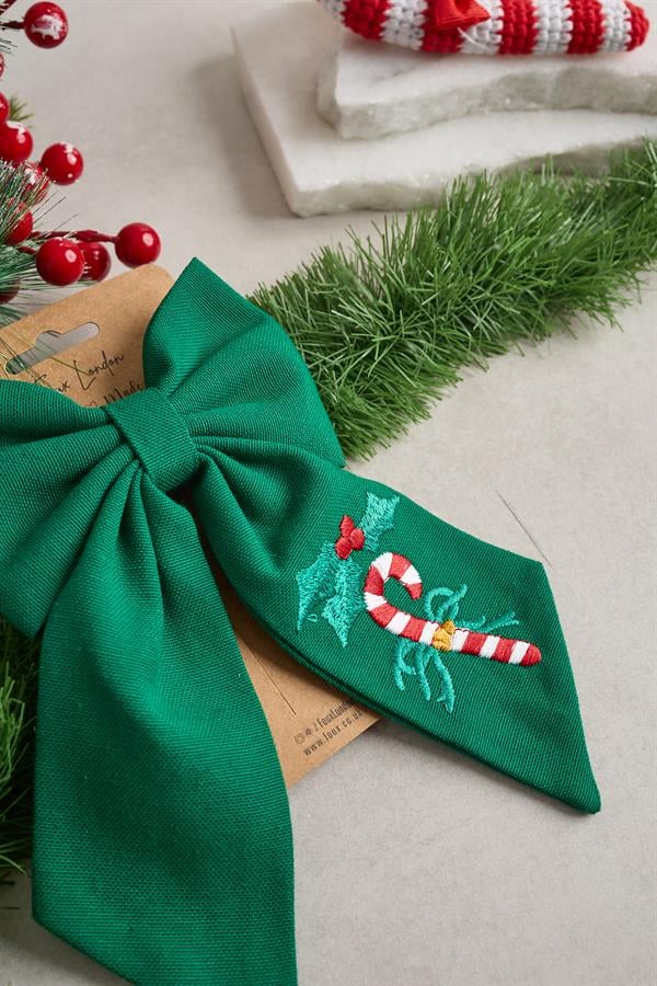 Green Cane Embroidered Bow Tie