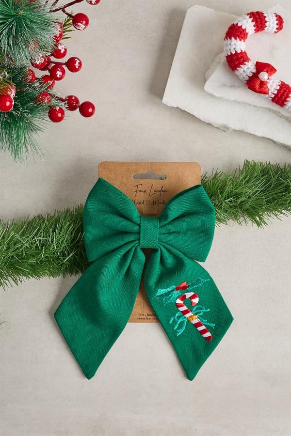 Green Cane Embroidered Bow Tie