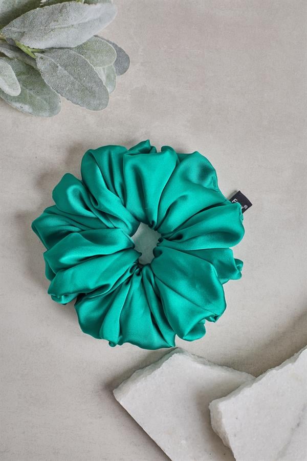 Green Plea Shirring Scrunchie