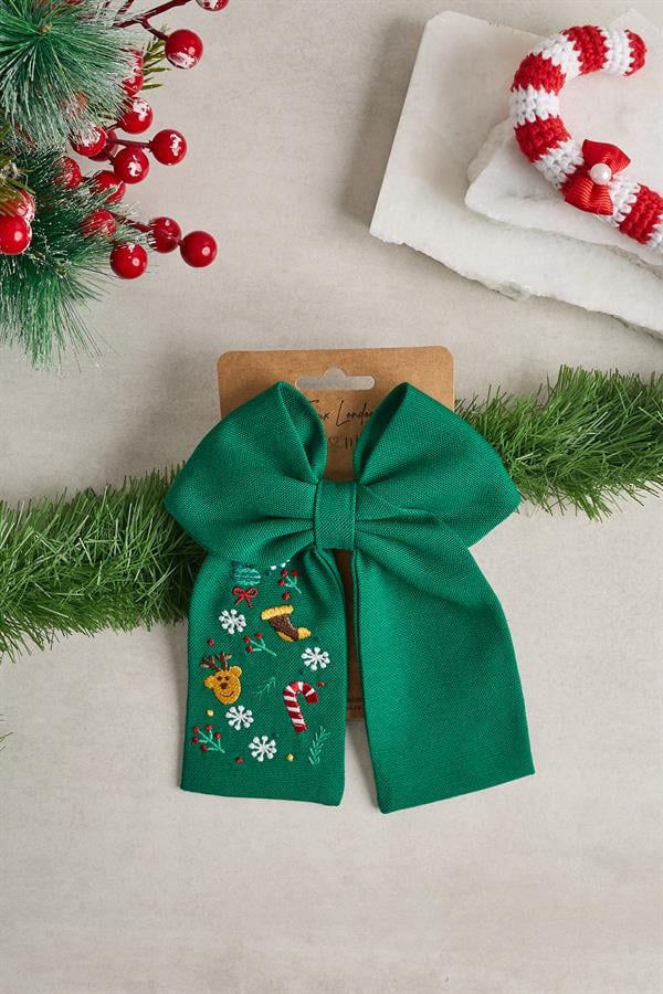 Green Christmas Embroidered Bow Tie