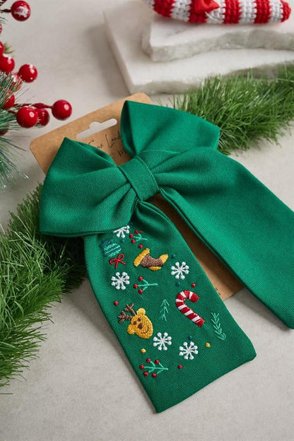 Green Christmas Embroidered Bow Tie