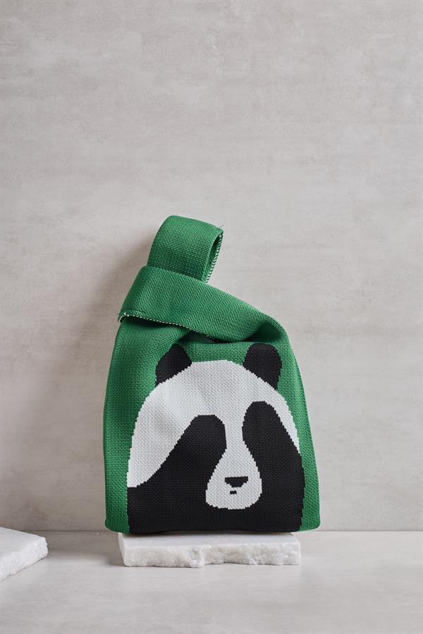 Green Panda Knitted Tote Bag