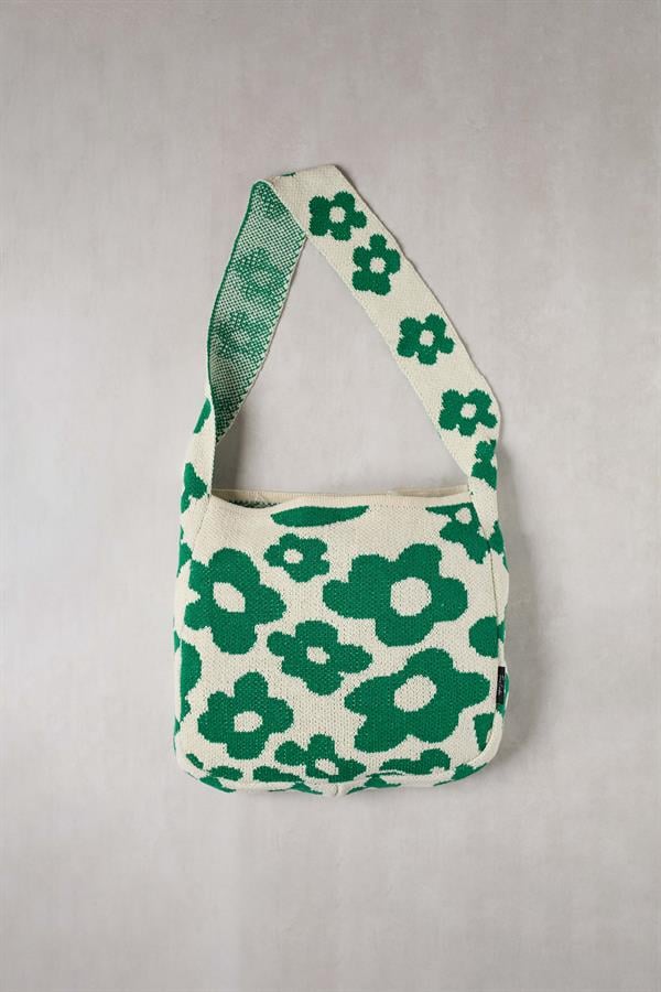 Green Daisy Knitted Tote Bag