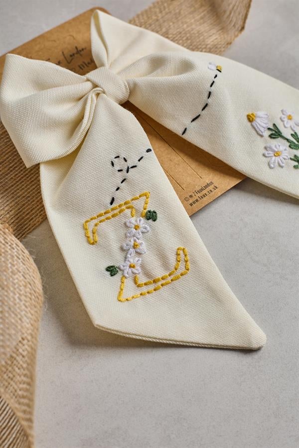 Letter Hand Embroidered Bee Bow Tie