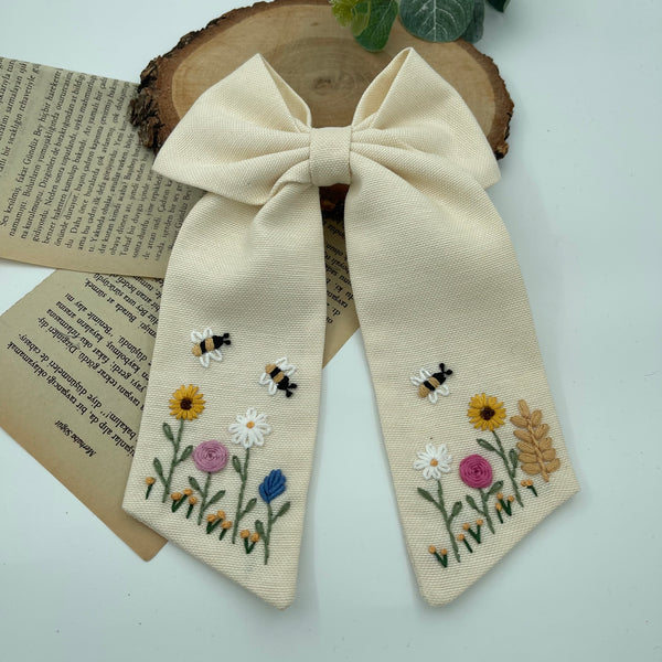 White Bees Embroidered L